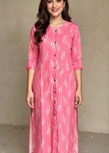 Pink Ikat Print Kurta with embroidery plazzo