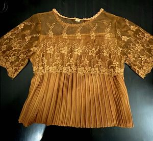 Elegant Lace &amp; Pleated Top