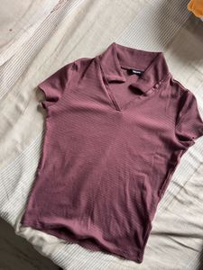 Nuon Burgundy Ribbed Polo Top - Size S