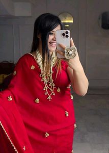 Vibrant Red Embroidered Saree