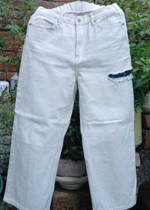 White Distressed Wide-Leg Jeans