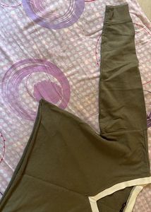 Olive Green V-Neck Long Sleeve Top