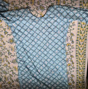Blue Printed Cotton Kurta
