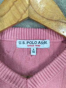 US Polo Assn Pink Cable Knit V-Neck Sweater