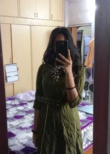 Olive Green Long Sleeve Dress with Belt