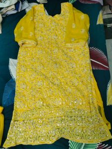 Yellow chikaankari kurta Pajama And Dupatta Set