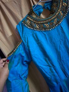 Blue Embroidered Anarkali Maxi Gown