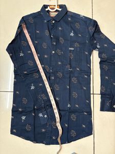 Slimfit Blue Leaf Print Casual Shirt