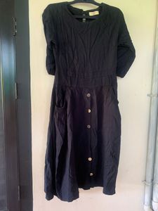 Classic Black Button-Up Midi Dress
