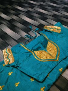 Beautiful Teal Saree with Gold Embroidery
