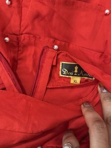 Elegant Red Kurta with Pearl Embellishments