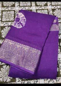Beautiful Purple Saree with Silver Border