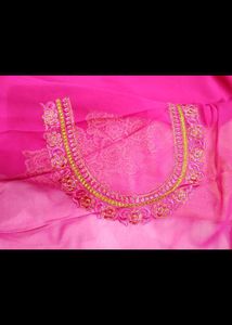 Elegant Pink Saree with Gold Lace