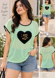 Mint Green Heart Graphic Tee