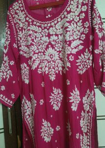 New Vibrant Pink Chikankari Kurta