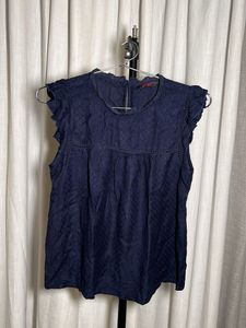 New Ginger Navy Blue Ruffled Sleeveless Top