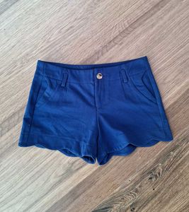 Blue Scalloped Hem Shorts