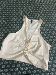 White deep neck Top