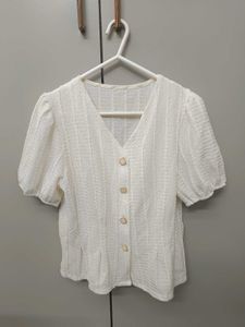 Chic White Textured Puff Sleeve Top