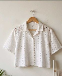 White Broderie Anglaise Cropped Shirt