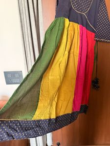 Vibrant Striped Kurta with Gold Print