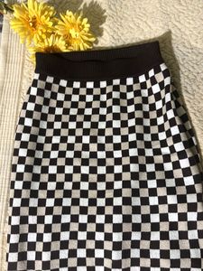 Checkerboard Knit Midi Skirt