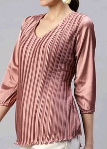 Satin Pleated pink Top