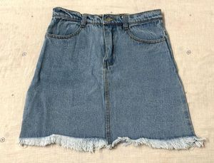 Blue Denim Mini Skirt with A-line fit & Frayed Hem