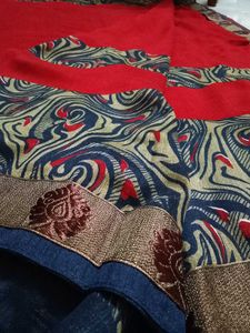 Red Saree with Abstract Print