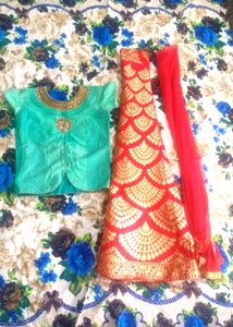 Beautiful Red &amp; Teal Lehenga Choli Set