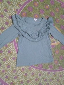 Stylish Blue Ruffled Long Sleeve Top