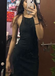 Black Ribbed Open Back Bodycon Dress