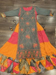 Vibrant Embroidered Kurta Skirt Set