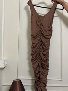 Urbanic Ruched Bodycon Brown Dress