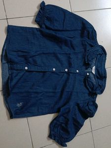Blue Denim Puff Sleeve Top