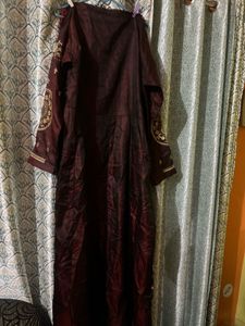 Royal Maroon &amp; rich Gold Embroidered Festive Gown”