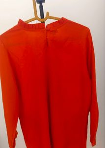 Vibrant Red Pleated Neck Top