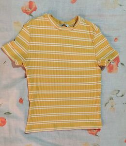 Yellow Striped Ribbed T-Shirt