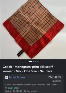 Coach plaid Silk 💯 Scarf