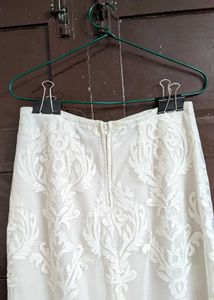 White Lace Overlay Midi Skirt