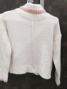Cozy White Knit Sweater high neck