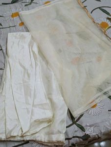 Elegant White &amp; Gold Anarkali Dress