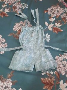 Baby Blue Patterned Romper with Straps