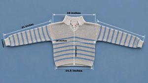 CREAM BLUE STRIPED COLLARED KNIT SWEATER