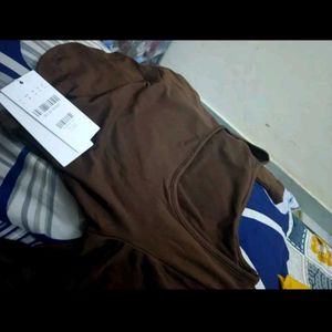 Brown Scoop Neck Long Sleeve Crop Top