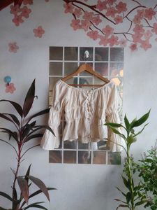 Cream Off-Shoulder Ruffled Blouse