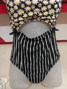 Daisy Print &amp; Stripe One-Piece Swimsuit