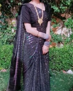 Sparkling Black Sequined Saree