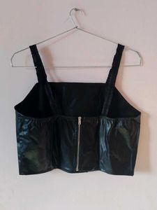 Chic Black Faux Leather Crop Top