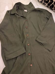 Olive Green Collared Button-Up Top